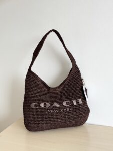 Coach Woven Raffia Logo Hobo Bag