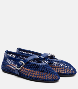 ALAÏA Leather-trimmed fishnet ballet flats