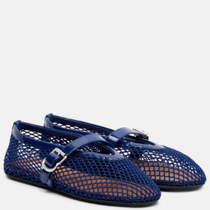 ALAÏA Leather-trimmed fishnet ballet flats